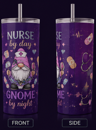 Nurse and Gnome character crossover tumbler design